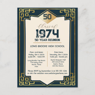 Art Deco Class of 1974 50 Year High School Reunion Postcard