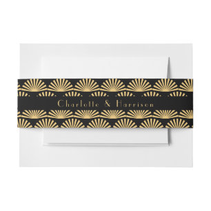 Art Deco Classy Black Gold Wedding Invitation Belly Band