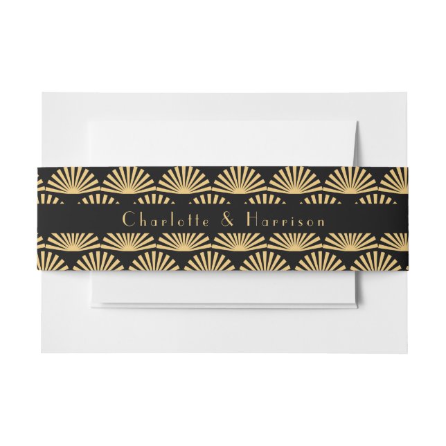Art Deco Classy Black Gold Wedding Invitation Belly Band (Front Example)