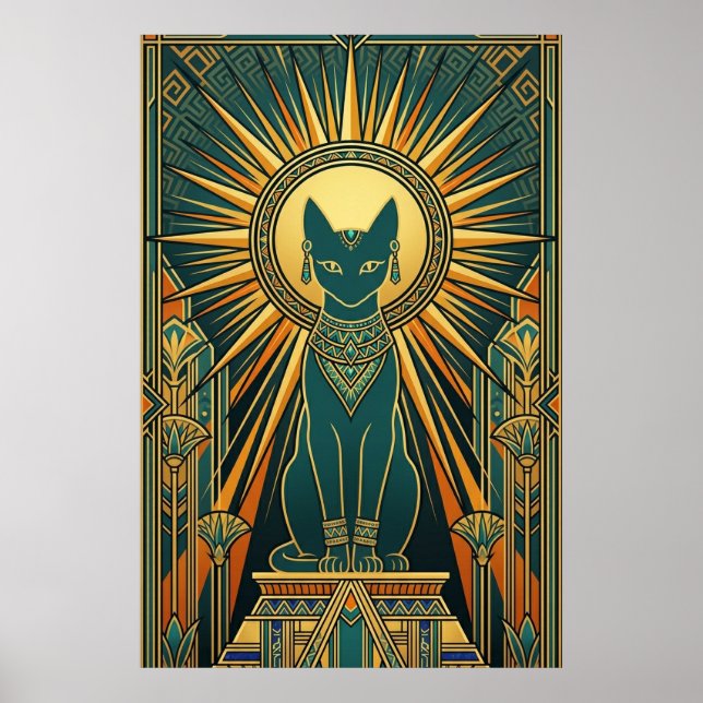 Art Deco Climbing Black Cat Wall Art (Front)