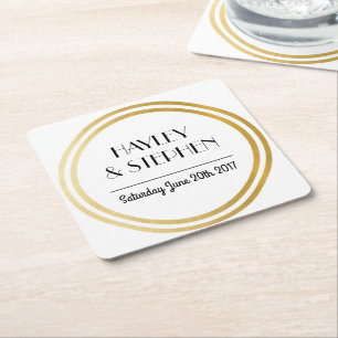 Art Deco Coasters White Gold Circle Wedding Party