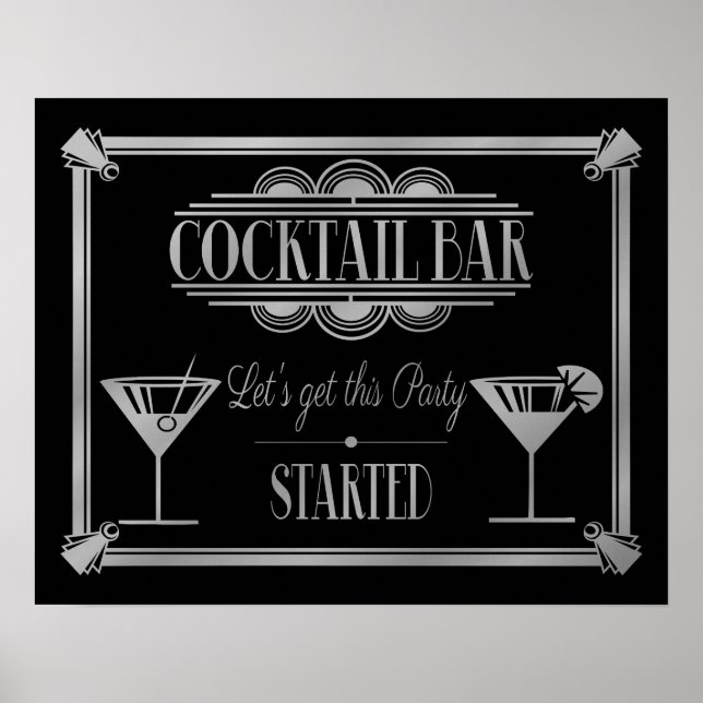 ART Deco Cocktail bar sign 1920's Gatsby Party (Front)
