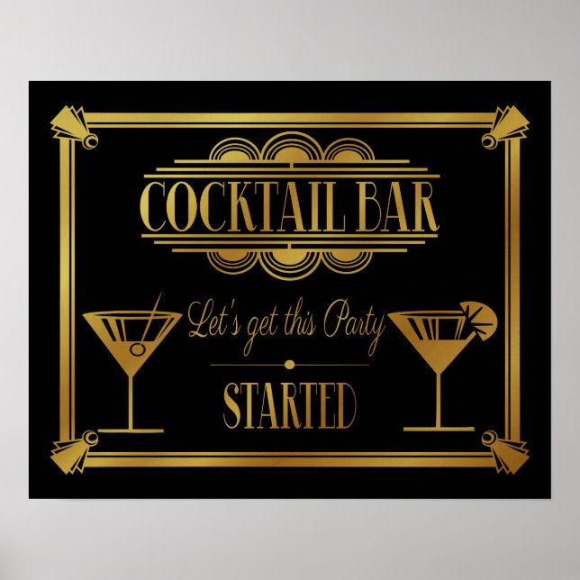 ART Deco Cocktail bar sign 1920's Gatsby Party (Front)