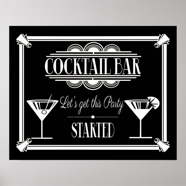 ART Deco Cocktail bar sign 1920's Gatsby Party (Front)