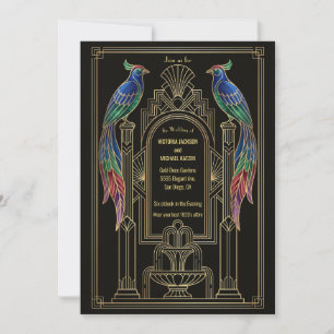 Art Deco colourful Bird Wedding Invitation 