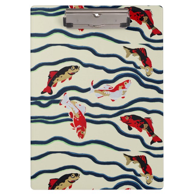 Art Deco Colourful Carp Swimming Navy Decor Clipboard (Front)