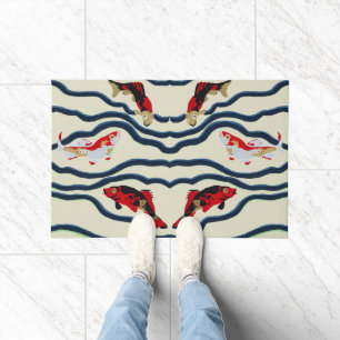 Art Deco Colourful Carp Swimming Navy Decor Doormat