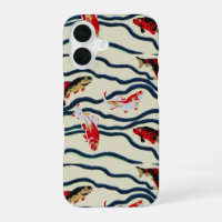 Art Deco Colourful Carp Swimming Navy Decor