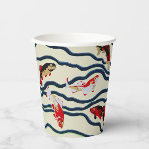 Art Deco Colourful Carp Swimming Navy Decor Paper Cups