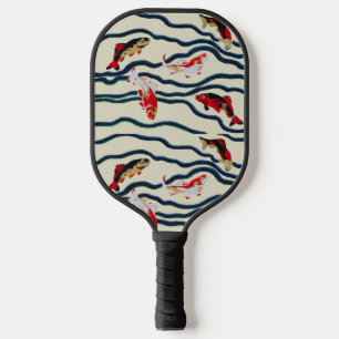 Art Deco Colourful Carp Swimming Navy Decor Pickleball Paddle