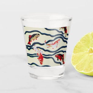 Art Deco Colourful Carp Swimming Navy Decor Shot Glass