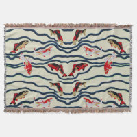 Art Deco Colourful Carp Swimming Navy Decor