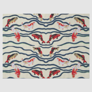 Art Deco Colourful Carp Swimming Navy Decor Tissue Paper