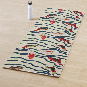 Art Deco Colourful Carp Swimming Navy Decor Yoga Mat