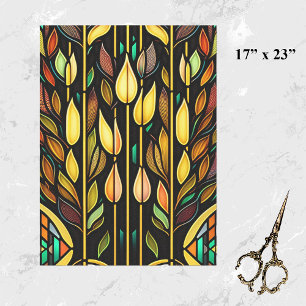 Art Deco Colourful Leaves Reeds Stained Glass Larg Tissue Paper