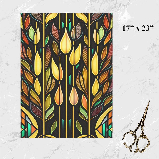 Art Deco Colourful Leaves Reeds Stained Glass Larg Tissue Paper (Creator Uploaded)