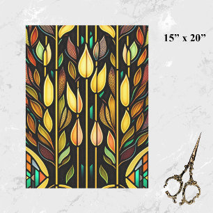 Art Deco Colourful Leaves Reeds Stained Glass Tissue Paper