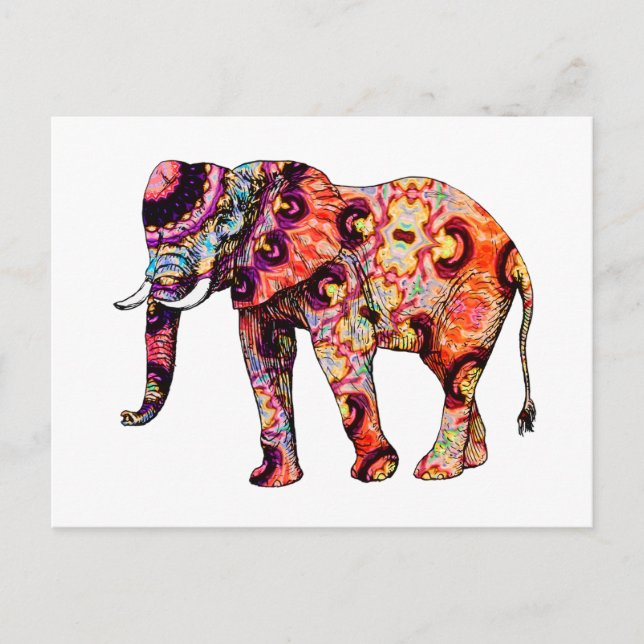 Art Deco Colourful Psychedelic Elephant Postcard (Front)