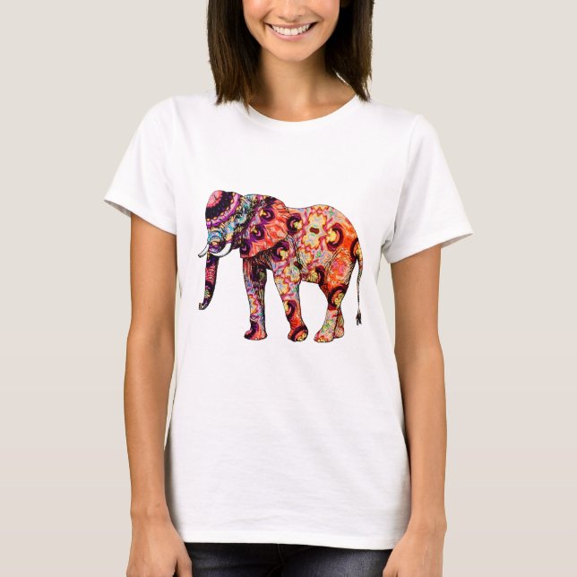 Art Deco Colourful Psychedelic Elephant T-Shirt (Front)
