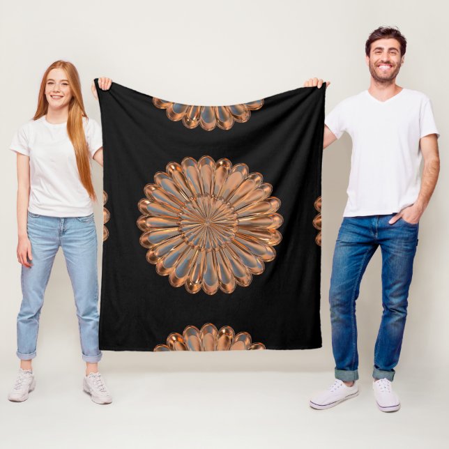 Art deco copper and black flower elegant  fleece blanket (In Situ)