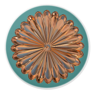Art deco copper and teal flower metallic medallion ceramic knob