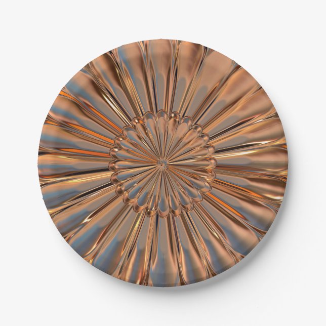 Art deco copper metallic look  fan shell flower paper plate (Front)