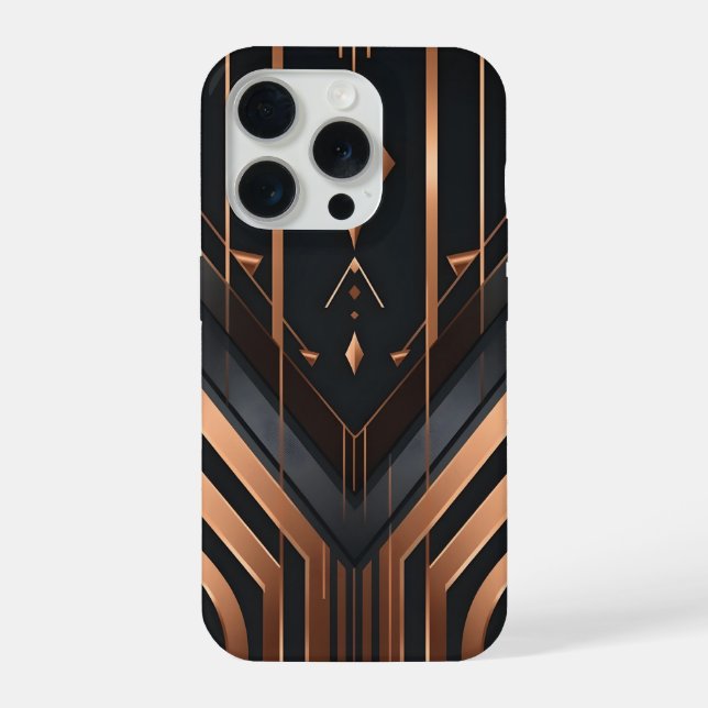 Art Deco Copper & Silver Geometric Design iPhone Case (Back)