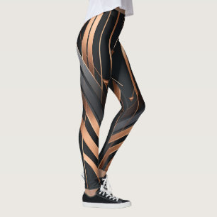 Art Deco Copper & Silver Geometric Design Leggings