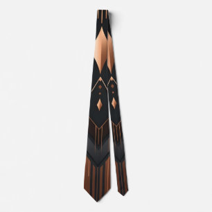 Art Deco Copper & Silver Geometric Design Tie