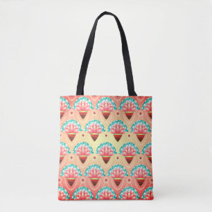 Art deco coral pink flower tote bag