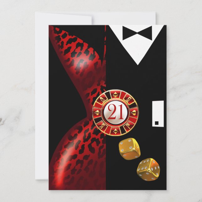 Art Deco Couple 21st Birthday | red leopard Invitation (Front)