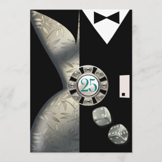 Art Deco Couple 25th Anniversary | silver Invitation