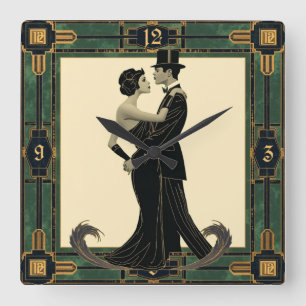 Art Deco Couple in love Square Wall Clock