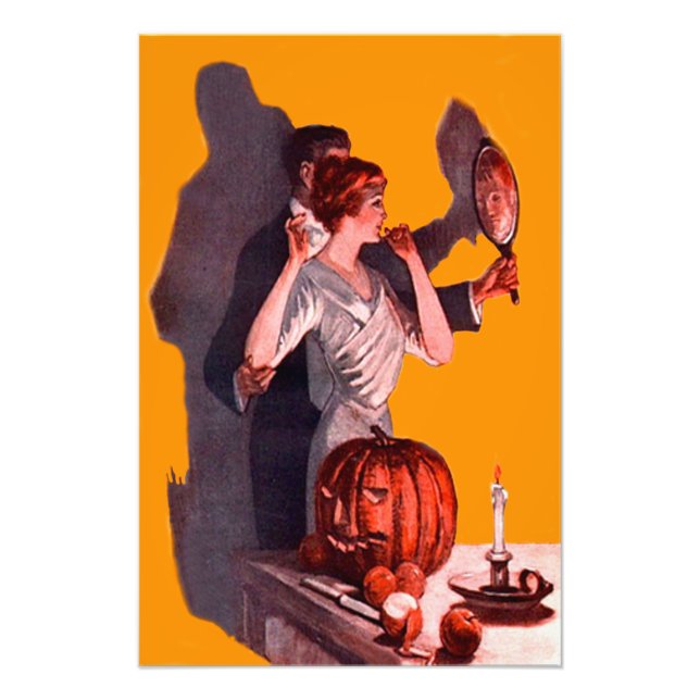 Art Deco Couple Mirror Jack O Lantern Pumpkin Photo Print (Front)