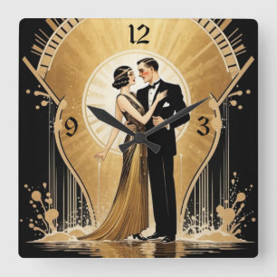 Art Deco couple Square Wall Clock