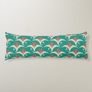 Art Deco Crane - turquoise background Body Cushion