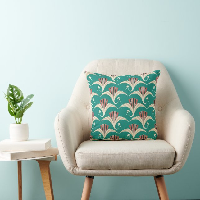 Art Deco Crane - turquoise background Cushion (Chair)