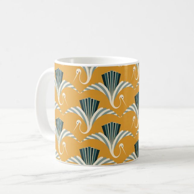Art Deco Crane - yellow background Coffee Mug (Front Left)