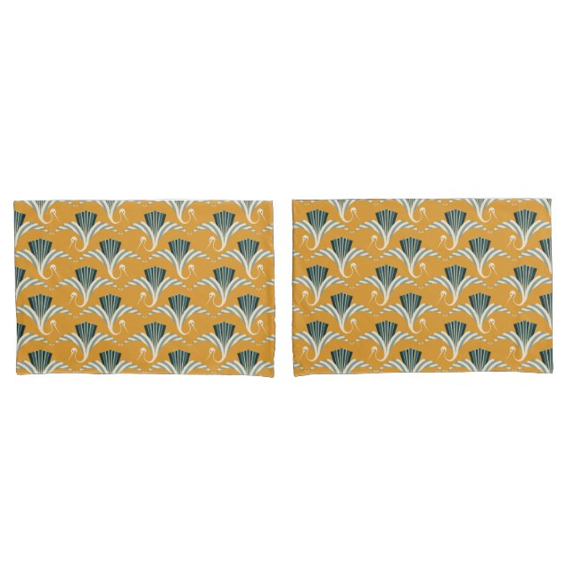 Art Deco Crane - yellow background Pillowcase (Front-Set)