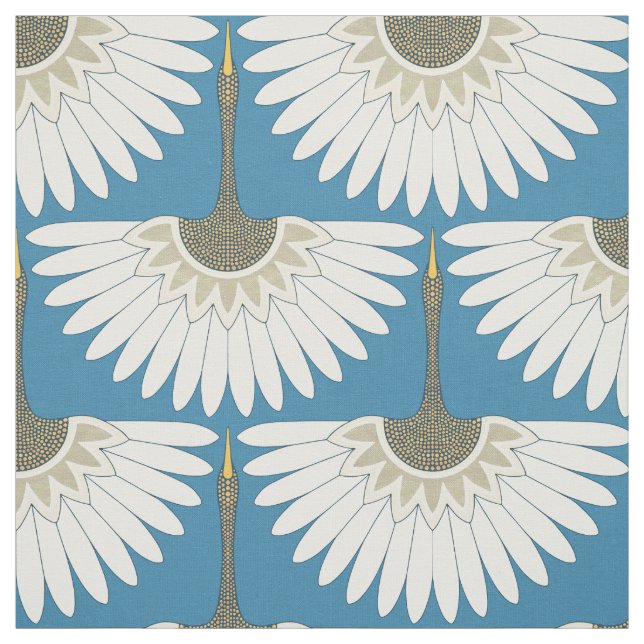 art deco cranes blue fabric (Swatch)