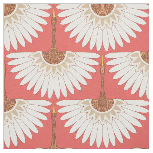 art deco cranes coral fabric