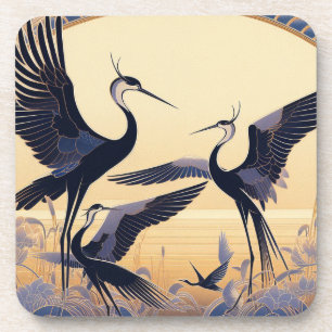 Art Deco Cranes Dancing Hard plastic coaster set