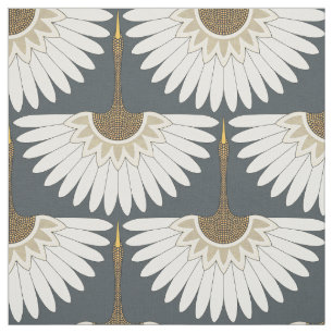 art deco cranes obsidian grey fabric