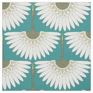 art deco cranes turquoise fabric
