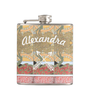 Art Deco Crossed Arrow Swirl Tree Hip Flask