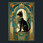 Art Deco Curtain Climbing Cat Wall Art<br><div class="desc">This playful art deco black cat climbs a stylised teal curtain framed by golden motion trails and geometric folds. The dynamic upward composition and rich 1920s colour palette create an energetic yet elegant piece perfect for kitchens,  hallways and creative spaces where cat lovers appreciate sophisticated design.</div>