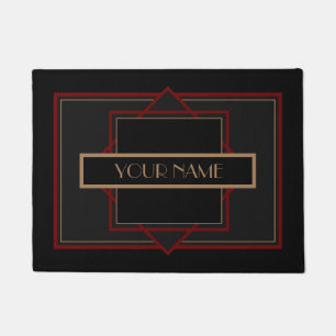 Art Deco Custom Name -Red Black Doormat