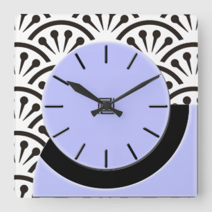 Art Deco Cut-A-Way Periwinkle and Black Square Wall Clock