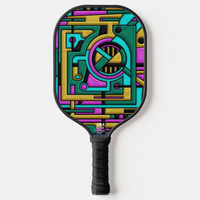 Art Deco Cyberpunk Geometric Fusion Pickleball Paddle (Front)