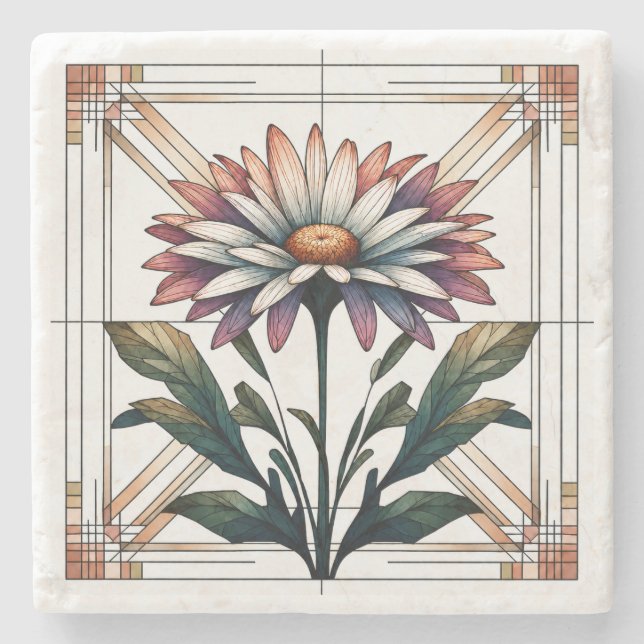 Art Deco Daisy Stone Coaster (Front)